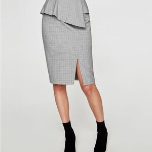 Zara Gray Plaid Pencil Skirt with Front Slit